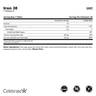 Fier 30 mg + Vitamina C, Masticabil, Grape 