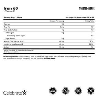 Fier 60 mg + vitamina C, comprimate moi, Twisted Citrus