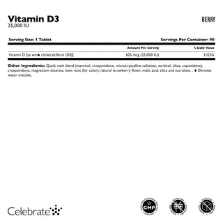 Vitamín D3 625mcg (25 000 IU), Quick-Melt, Berry